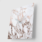 バラ金ゴールド金属銅大理石ミニマル石 スクエア壁時計 (傾斜)