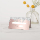 バラ金ゴールド銀グリッタードリップスバースデー プレイスカード (正面)