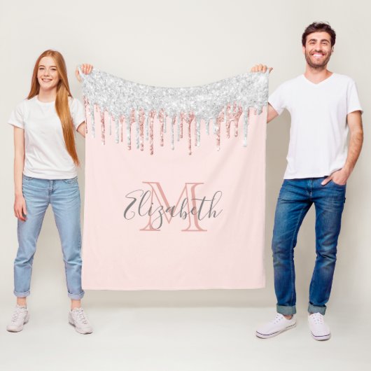 バラ金ゴールド銀グリッタードリップピンクモノグラムの フリースブランケット (インサイチュ)