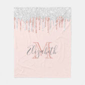 バラ金ゴールド銀グリッタードリップピンクモノグラムの フリースブランケット (正面)