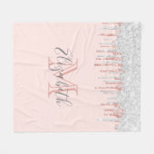 バラ金ゴールド銀グリッタードリップピンクモノグラムの フリースブランケット (正面(横))