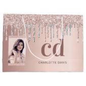 バラ金ゴールド銀グリッタードリップフォトモノグラム ラージペーパーバッグ (裏面)