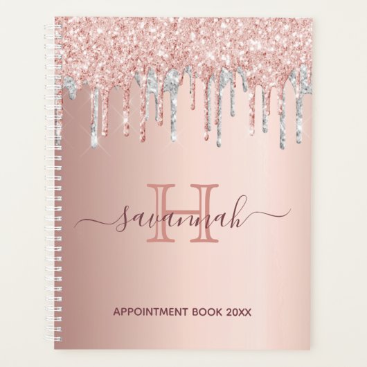 バラ金ゴールド銀グリッタードリップモノグラム プランナー手帳 (正面)