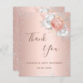 バラ金ゴールド銀グリッターフローラサンキューカード (正面/裏面)
