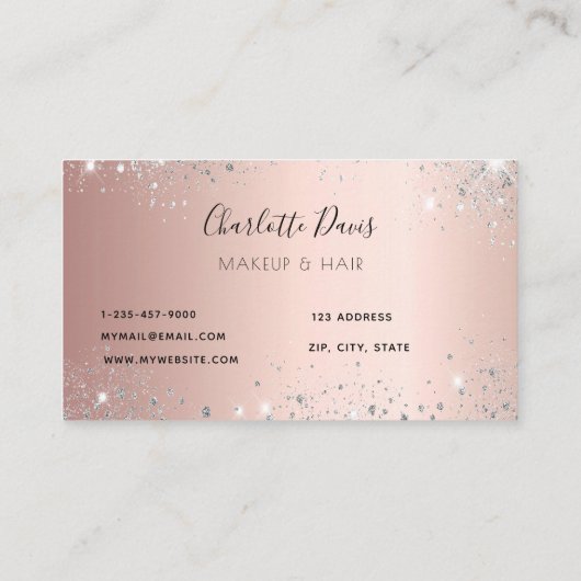 バラ金ゴールド銀グリッターフローラメイクアップヘア美しい 名刺 (裏面)