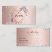 バラ金ゴールド銀グリッターフローラメイクアップヘア美しい 名刺 (正面/裏面)