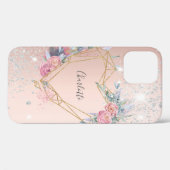 バラ金ゴールド銀グリッターフローラモノグラム名 Case-Mate iPhoneケース (裏面 (横))