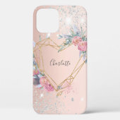 バラ金ゴールド銀グリッターフローラモノグラム名 Case-Mate iPhoneケース (裏面)