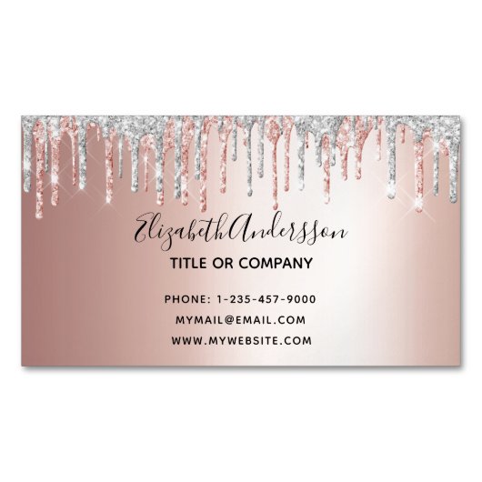 バラ金ゴールド銀グリッター金エレガント属 マグネット名刺 (正面)