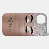 バラ金ゴールド銀グリッター金属まつ毛モノグラム Case-Mate iPhoneケース (裏面 (横))