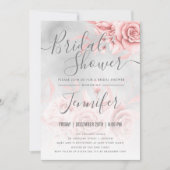 バラ金ゴールド銀フローラグリッターブライダルシャワー 招待状 (正面)