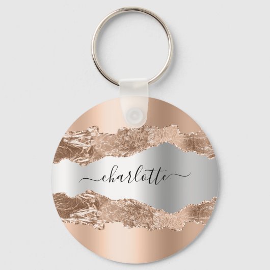 バラ金ゴールド銀合金大理石名文字 キーホルダー (正面)