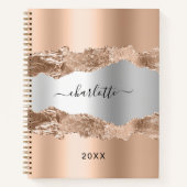 バラ金ゴールド銀合金大理石名文字 ノートブック (正面)