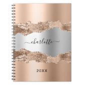 バラ金ゴールド銀agate大理石名文字 ノートブック (正面)