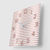 バラ金ゴールド銅アラビア数字ホワイトセストライプンツ スクエア壁時計 (傾斜)