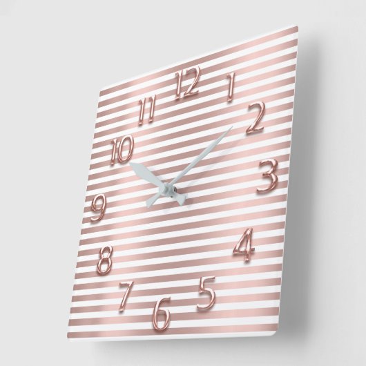 バラ金ゴールド銅アラビア数字ホワイトセストライプンツ スクエア壁時計 (傾斜)
