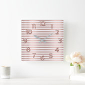 バラ金ゴールド銅アラビア数字ホワイトセストライプンツ スクエア壁時計 (ホーム)