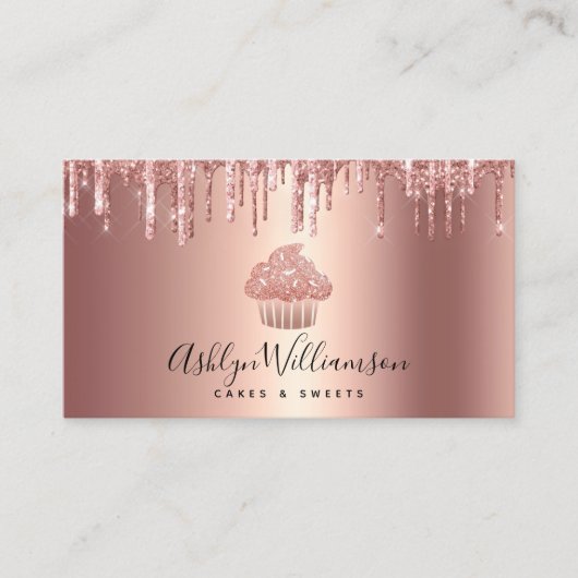 バラ金ゴールド銅カップケーキグリッタードリップベーカリーシェフ 名刺 (正面)