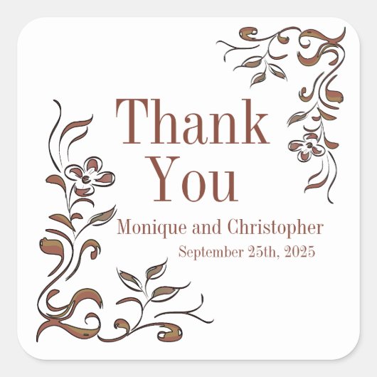 バラ金ゴールド銅フローラホワイト結婚ズ スクエアシール (正面)