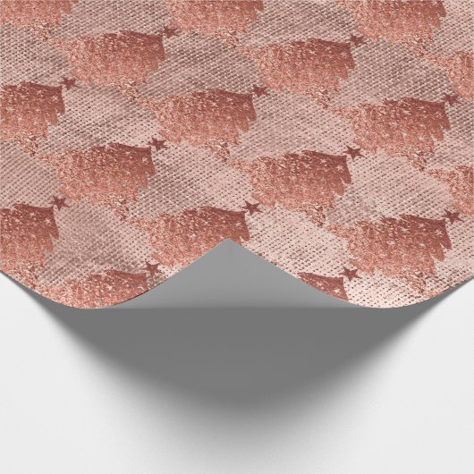 バラ金ゴールド銅金ゴールドリネンクリスマスツリー ラッピングペーパー (角)