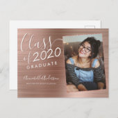 バラ金ゴールド院生ブラッシュドメタル写真卒業 案内ポストカード (正面/裏面)