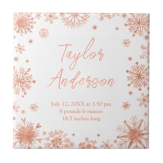 バラ金ゴールド雪片ベビー誕生統計 タイル (正面)