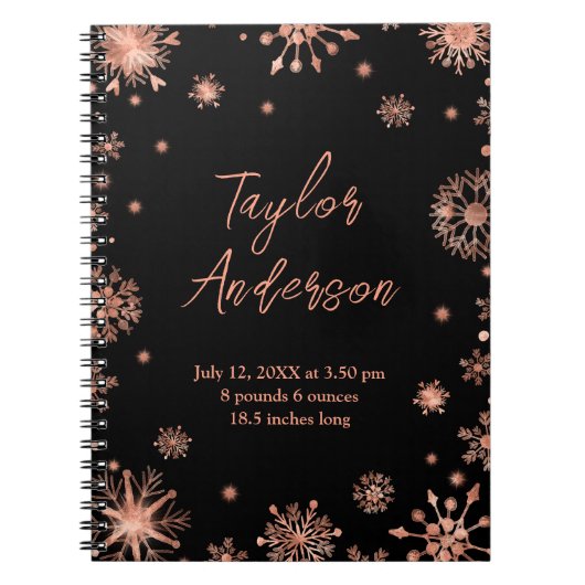 バラ金ゴールド雪片ベビー誕生統計 ノートブック (正面)