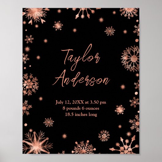 バラ金ゴールド雪片ベビー誕生統計 ポスター (正面)