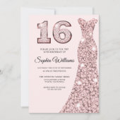 バラ金ゴールド青みがかったドレス16th誕生日スウィート16 招待状 (正面)