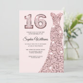 バラ金ゴールド青みがかったドレス16th誕生日スウィート16 招待状 (スタンド正面)