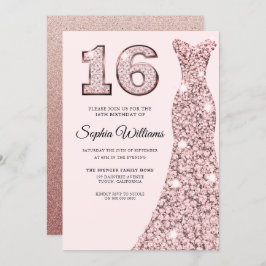 バラ金ゴールド青みがかったドレス16th誕生日スウィート16 招待状