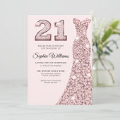 バラ金ゴールド青みがかったドレス21st誕生日パーティー 招待状 (スタンド正面)