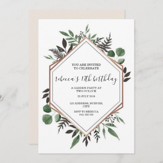 バラ金ゴールド額縁抽象芸術誕生日招待状 招待状 (正面/裏面)