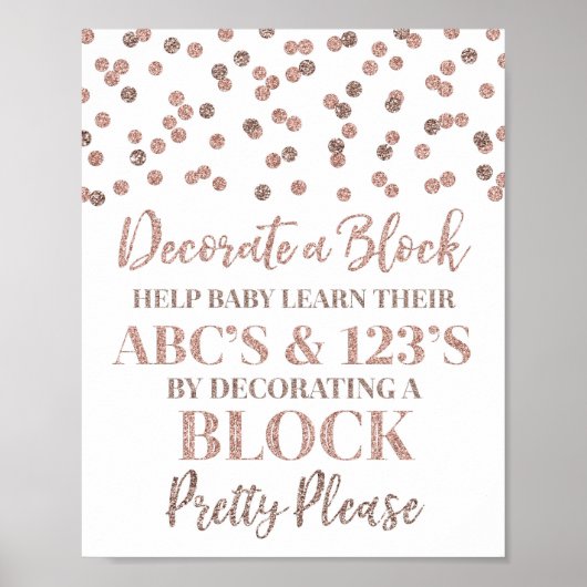 バラ金ゴールド飾紙吹雪ブロックゲーム標識 ポスター (正面)