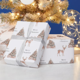 バラ金ゴールド鹿とクリスマスツリー ラッピングペーパー