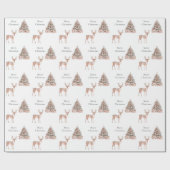 バラ金ゴールド鹿とクリスマスツリー ラッピングペーパー (フラット)