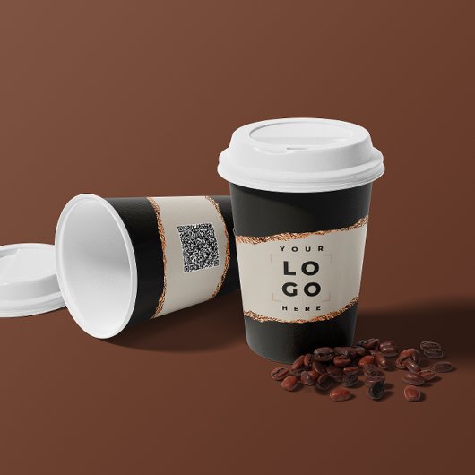 バラ金ゴールド黒エレガントモダンガーリー価格QRコード 紙コップ