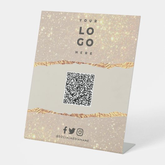 バラ金ゴールド黒エレガントQRコモダンードブランディング 台座サイン (正面)