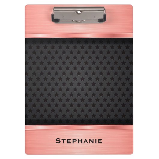 バラ金ゴールド黒星背景モノグラム クリップボード (正面)