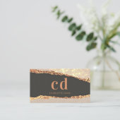 バラ金ゴールド黒瑪瑙マーブルモノグラムイニシャル 名刺 (スタンド正面)