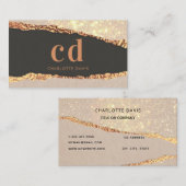 バラ金ゴールド黒瑪瑙マーブルモノグラムイニシャル 名刺 (正面/裏面)