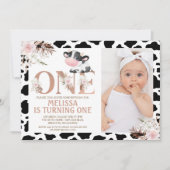 バラ金ゴールド1枚フォトフローラ牛1歳の誕生日 招待状 (正面)