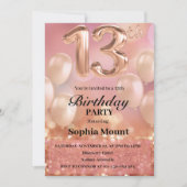 バラ金ゴールド13thバースデーパーティーピンク招待状 招待状 (正面)