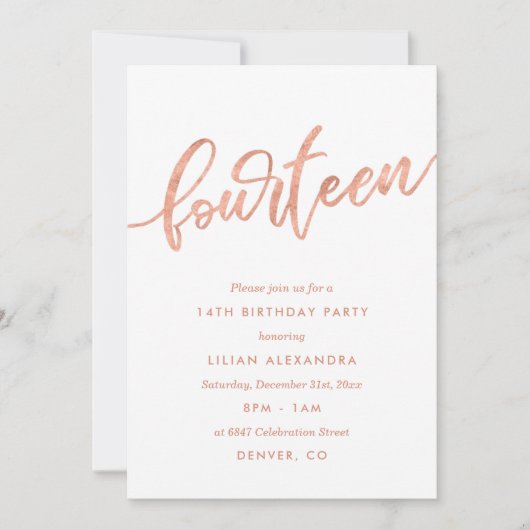 バラ金ゴールド14番目の誕生日招待状 |ホイフェイクル 招待状 (正面)