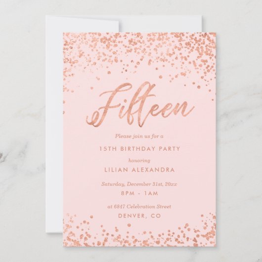 バラ金ゴールド15thバースデーパーティー招待フォイルフェイク 招待状 (正面)