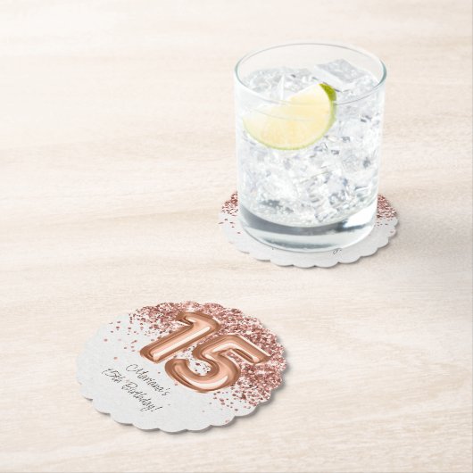 バラ金ゴールド15th誕生日パーティー ペーパーコースター (インサイチュ)