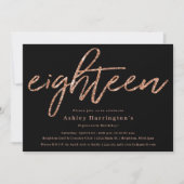 バラ金ゴールド18番目の誕生日招待状とグリッター 招待状 (正面)