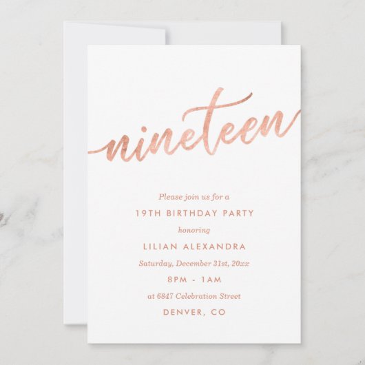バラ金ゴールド19thバースデーパーティー招待箔フェイクー 招待状 (正面)
