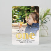 バラ金ゴールド1st誕生日パーティーONE写真 箔招待状 (立ち正面)