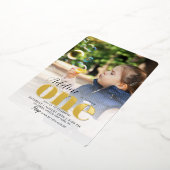 バラ金ゴールド1st誕生日パーティーONE写真 箔招待状 (回転した状態)